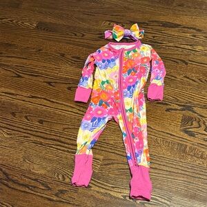 Little Sleepies Rainbow Blooms Zippy + Headband!